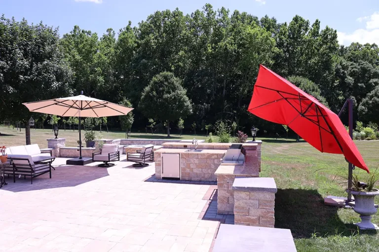 Full custom patio with kitchen, fire feature and lounge — Silver Spring, MD