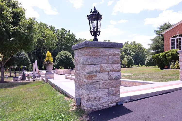 Elegant Stone Pillar with Lantern – Finished Patio in Silver Spring